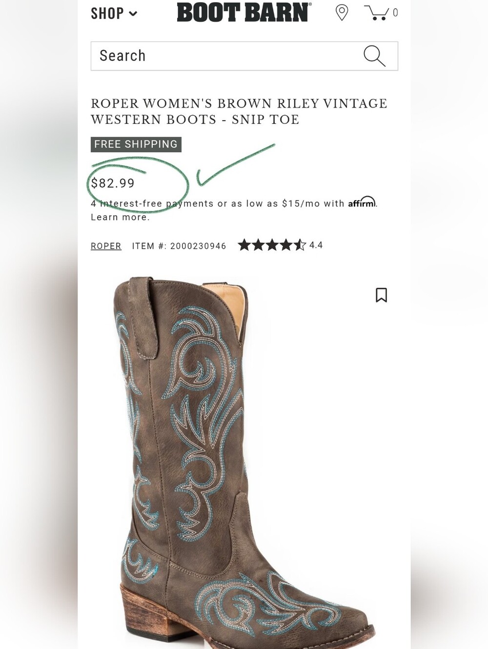 Roper Riley Brown Vintage Cowgirl Western Boots Blue Stitch New Women's Size 8.5 - Picture 3 of 11